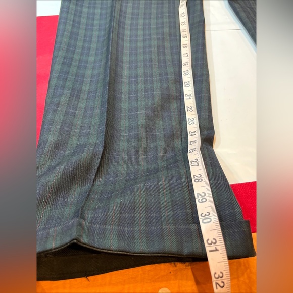 Blue Green PLAID Pleated Wool Dress pants mens 37 rolled cuffs straight KWN 90s - Picture 6 of 13